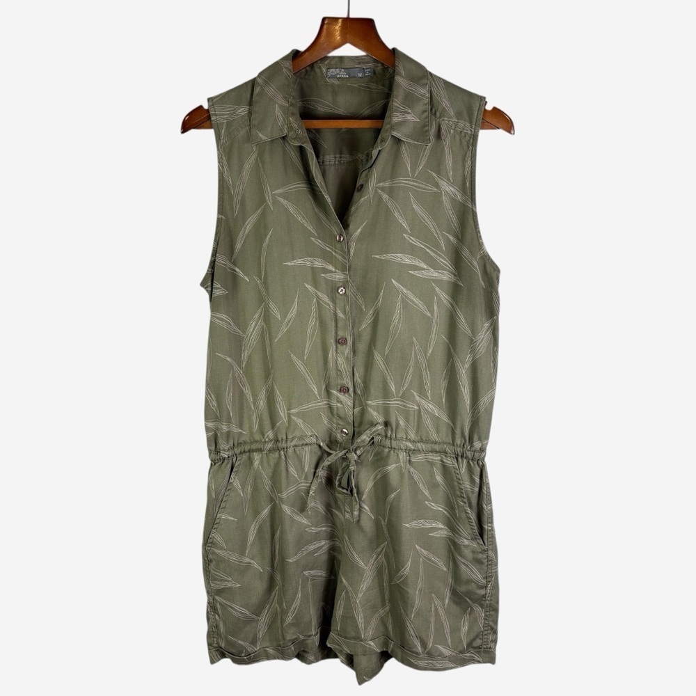 prAna Weekend Escape Romper Rye Green Leaves Print Tencel M One-Piece - Picture 4 of 12